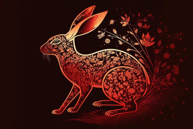 Chiński nowy rok 2023 rok królika Złoty i czerwony króliczek królik Generative ai