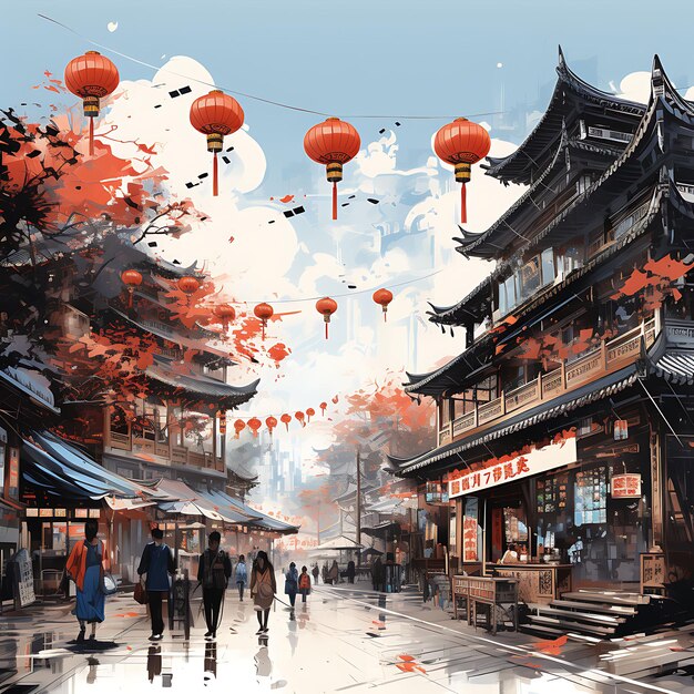 Zdjęcie chiński nowy rok ilustracja akwarelowa żywe chińskie przedmioty i dekoracje na białym bg