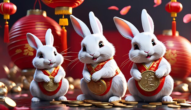 Zdjęcie chiński nowy rok królik chiński nowy rok znaki zodiaku królik chiński nowy rok tło