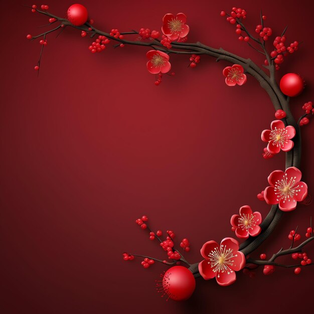 Chiński Nowy Rok na tle z tradycyjnymi latarniami, kwiatami sakury i kopiowaniem przestrzeni Nowy Rok księżycowy