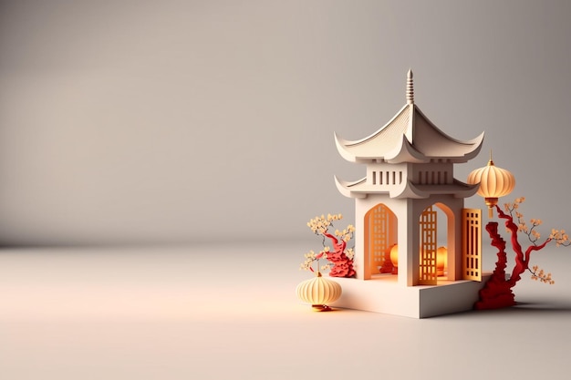 Chiński nowy rok ozdoba 3d realistyczne renderowanie tło pagoda