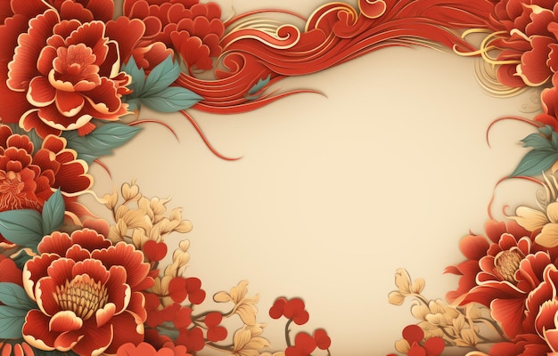 chiński nowy rok rok smoka baner szablon projektu z smokami chmury i kwiaty tła