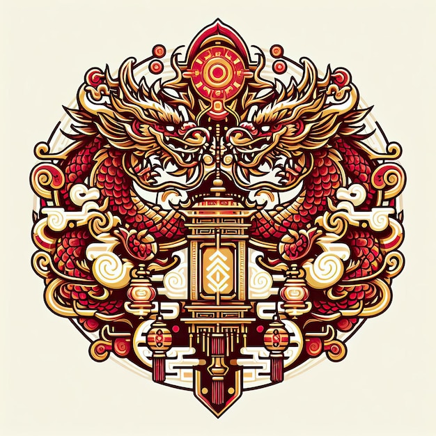 Chiński Nowy Rok z ikoną smoka i symbolem w chińskiej kulturze i religii