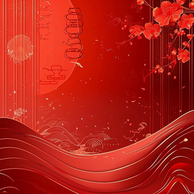 Chiński styl czerwony festiwalny tło płynąca linia