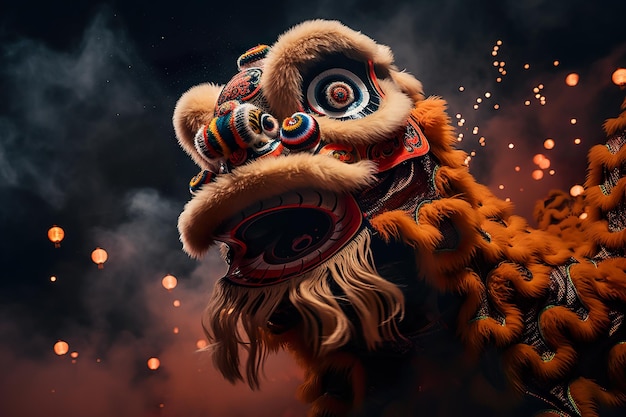 Chiński taniec lwa księżycowego świętuje Nowy Rok
