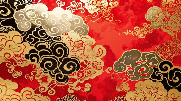 Chiński wzór chmur z czerwonym i złotym motywem