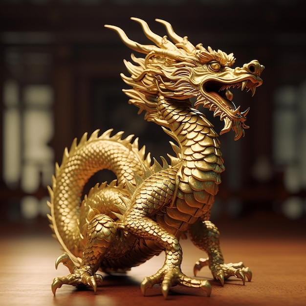 Chiński złoty posąg smoka Generatywna sztuczna inteligencja
