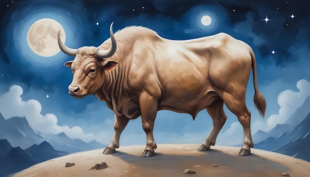 Chiński znak zodiaku Wół rysunek krowy z gwiazdą na tle