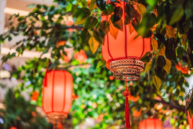 Chińskie czerwone lampiony na chiński nowy rok