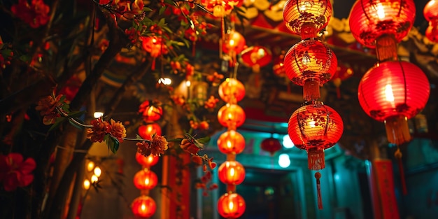 Chińskie latarnie w chińskiej świątyni Chiński Nowy Rok Księżycowy