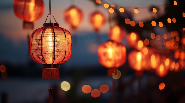 Chińskie latarnie w czerwonym i złotym kolorze oznaczające szczęście na Chiński Nowy Rok