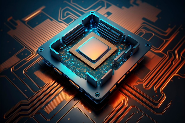 Chip komputerowy z tłem procesora stworzony przy użyciu technologii AI generatywnej wysokiej jakości ilustracja