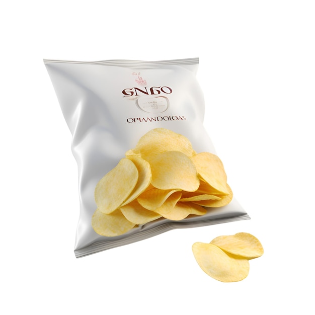 Zdjęcie chipsy ziemniaczane w plastikowej torbie izolowane na białym tle z ścieżką wycinania