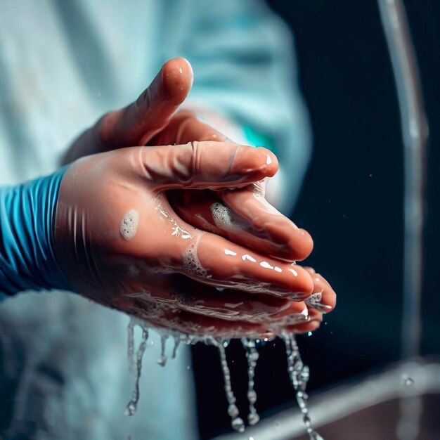 Chirurg myje ręce na sali operacyjnej przed operacją