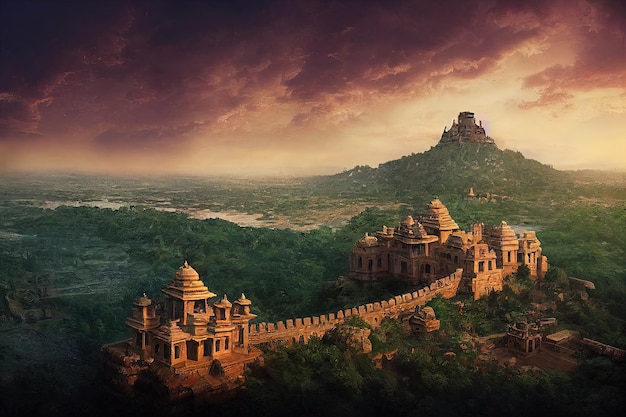 Chittorgarh Fort India Największy fort w Indiach wygląda jak miasto zagubione w czasie w cyfrowym stylu sztuki