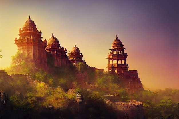 Chittorgarh Fort India Największy fort w Indiach wygląda jak zagubione w czasie miasto w stylu sztuki cyfrowej