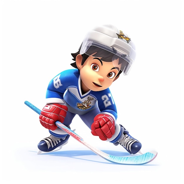 Chłopiec 3D inspirujący innych do gry w hokeja na białym tle
