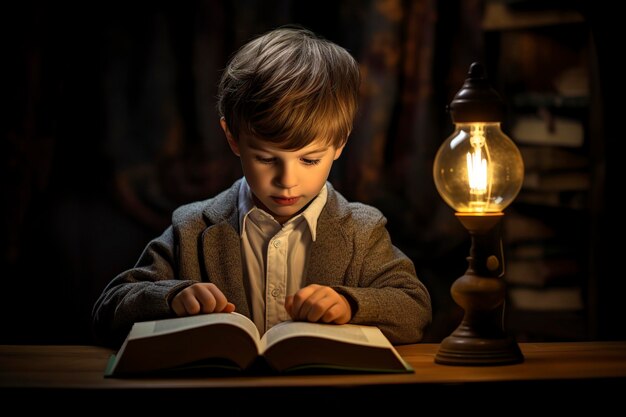 Chłopiec czytający książkę.