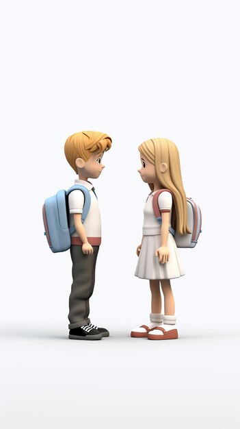 Chłopiec i dziewczynka w szkole Wygenerowano sztuczną inteligencję w stylu renderowania 3D