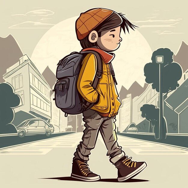 Chłopiec idzie do szkoły.