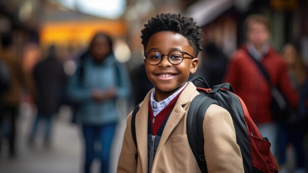 Chłopiec iść do szkoły Portret ucznia na ulicy Generative AI