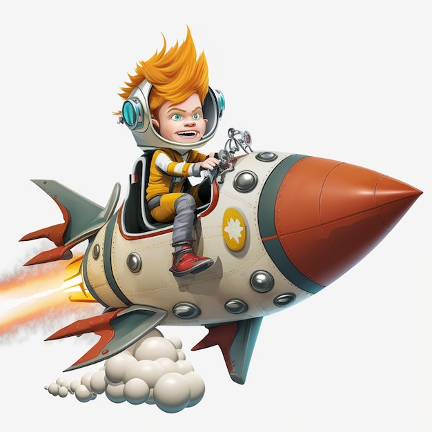 Chłopiec jeżdżący rakietą