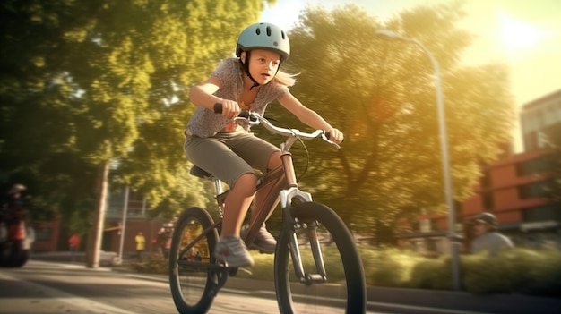Chłopiec jeździ na rowerze w słoneczny dzień