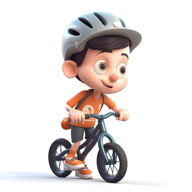 Chłopiec kreskówka jedzie na rowerze Ilustracja 3D ze ścieżką przycinającą