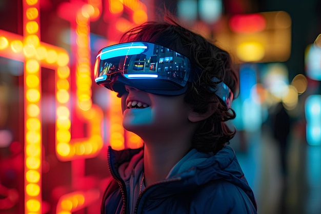 Chłopiec noszący okulary VR Wizja przyszłości dla dzieci