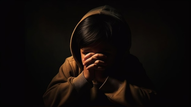 Chłopiec siedzący sam z smutnym uczuciem Koncepcja przemocy domowej w rodzinie