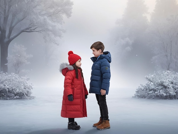 Chłopiec stoi w zimnej sukience Chłopak stoi w Zimowym sukience