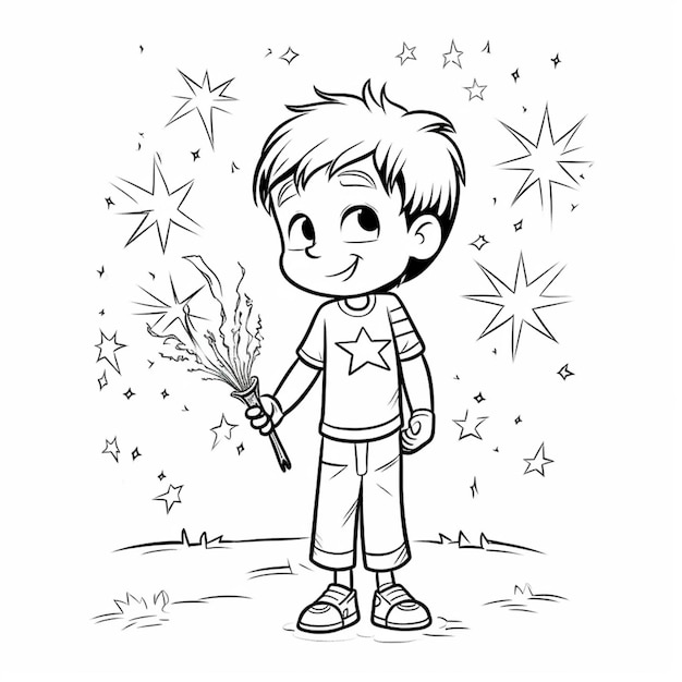 Chłopiec trzymający brylant przed gwiazdami.