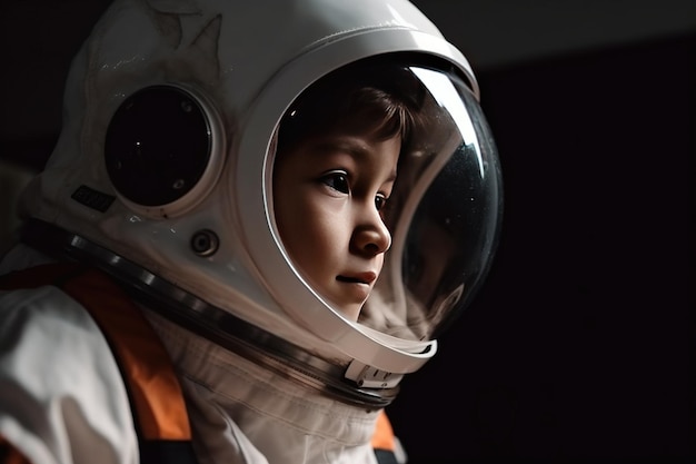 Chłopiec w mundurze, dziecko w kasku, bohater odważnego zawodu astronauty.