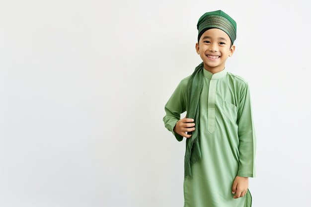 Chłopiec w zielonym muzułmańskim stroju