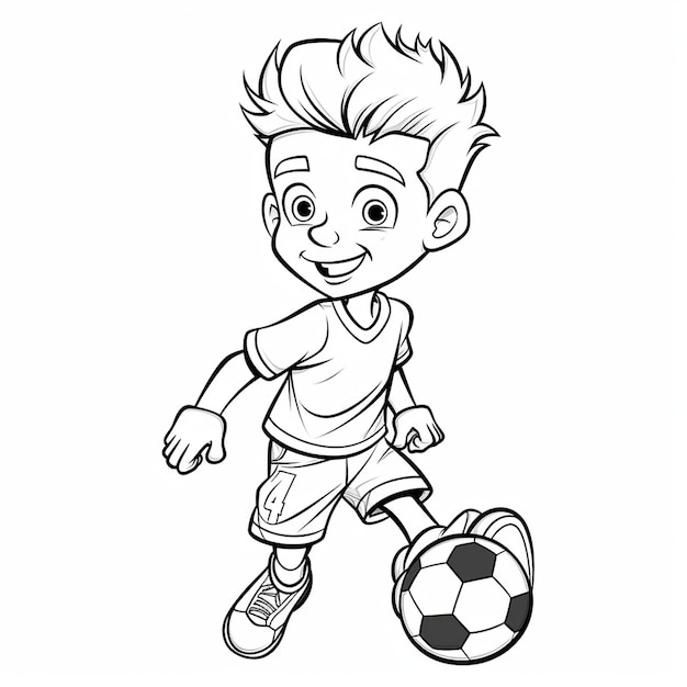 Chłopiec z kreskówek gra piłką w piłkę nożną