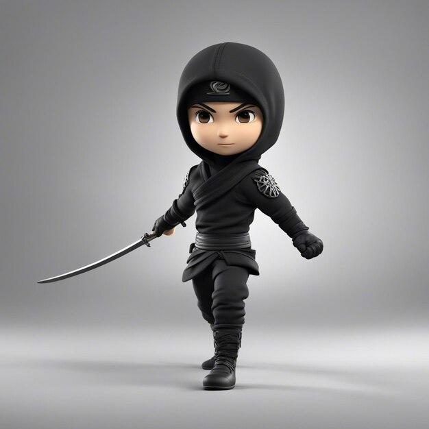 Zdjęcie chłopiec z kreskówki 3d ninja, postać z gry, czarny materiał z przezroczystym białym tłem