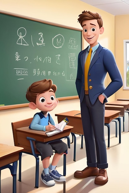 Chłopiec z kreskówki w klasie