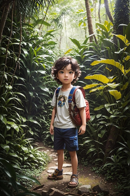 chłopiec z plecakiem z Azji