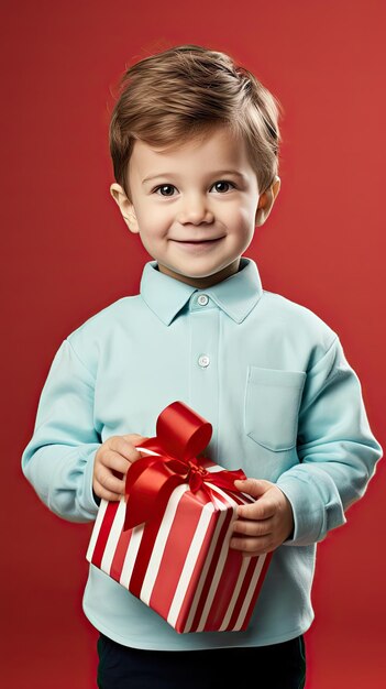 Zdjęcie chłopiec z westernu trzymający świąteczne pudełko