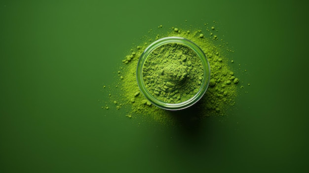 Chlorella w proszku na zielonym tle Wygenerowano minimalny styl AI