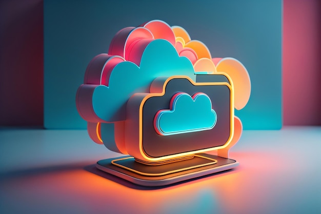 Chmura 3D Kreatywne ilustracje Usługi w chmurze Rozwiązania w chmurze Cyberbezpieczeństwo Ai Mind Zarządzanie siecią Nowoczesne centrum danych Chmura Sieci Ai Generated