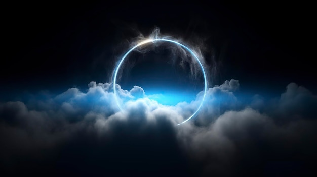 Chmura chmury rama niebieskie światło w stylu okrągłej abstrakcji rozdzielczość 8k kosmiczna symbolika ciemna symbolika eteryczny krajobraz generat ai