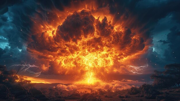 Chmura grzybiczna powstająca po wybuchu jądrowym ilustruje poważne i niszczycielskie zdarzenie