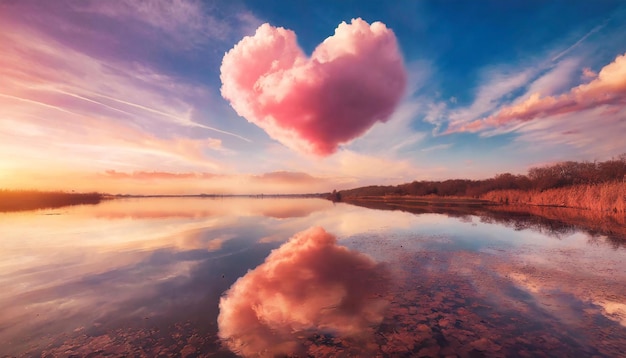 Zdjęcie chmura w kształcie serca na niebie tło dnia walentynek