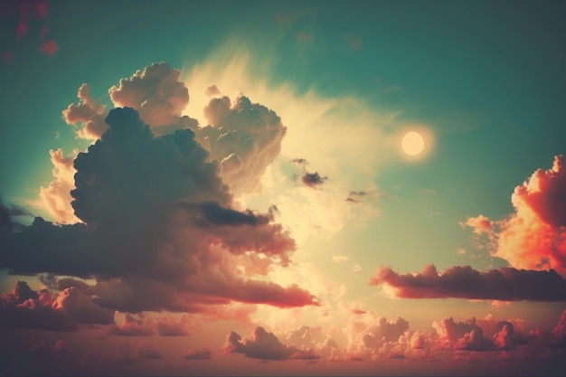 Chmurowe niebo przy zachodzie słońca stworzone za pomocą generatywnej sztucznej inteligencji