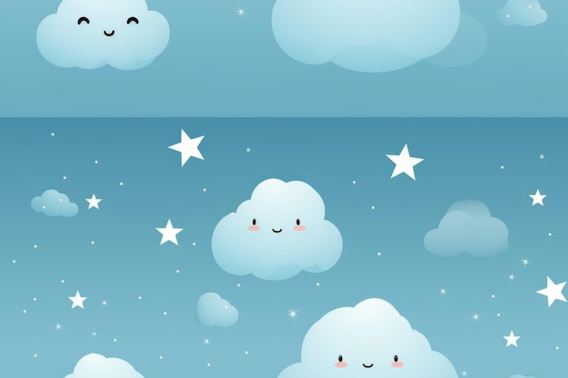 chmury i gwiazdy na niebie z uśmiechniętą twarzą