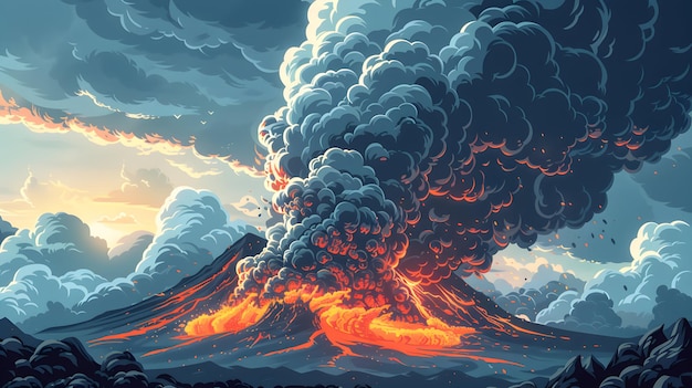 Zdjęcie chmury popiołu wulkanicznego nieprzyjemne przyrody siła isometryczny płaski projekt ilustracja tła