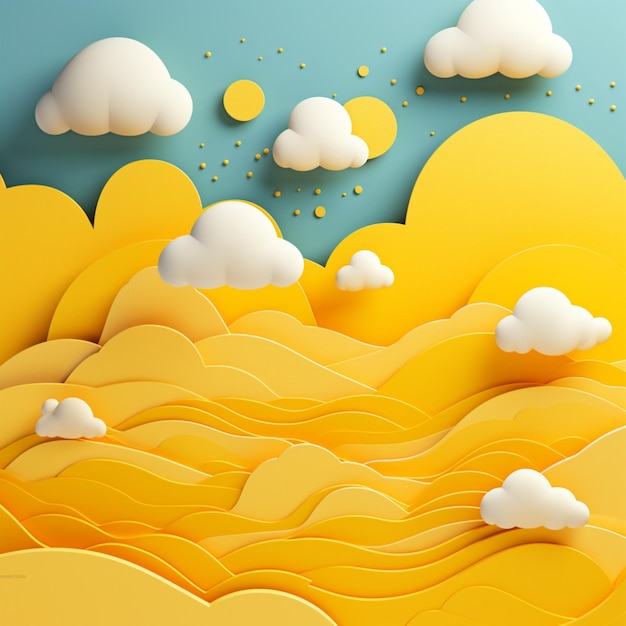 Chmury wycięte z papieru i żółte tło koncepcji kreatywnych