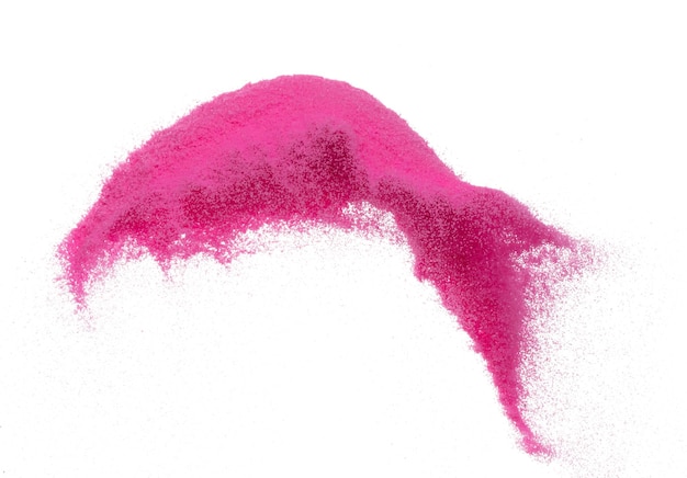 Zdjęcie chocky różowy fioletowy piasek latający wybuch fioletowy piasek fala ziarna wybucha abstrakcyjna chmura mucha rozpryskiwanie w powietrzu białe tło izolowane szybkie migawki rzucanie zamrażanie ruchu