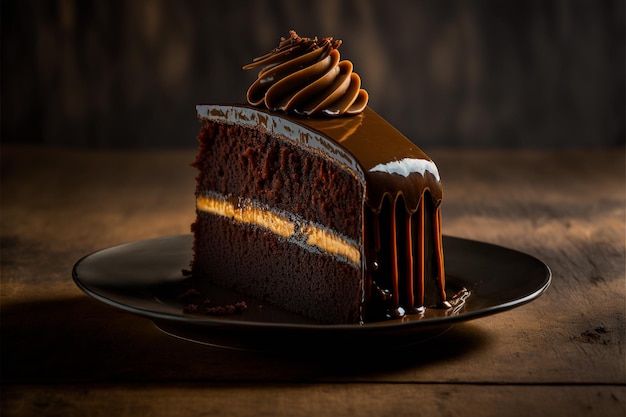 chocolate caramel cake on a plate obrazy ilustracyjne